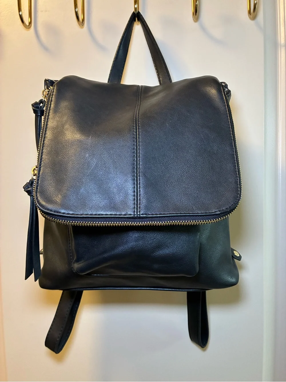 INC International Concepts Black Leather Flap Backpack